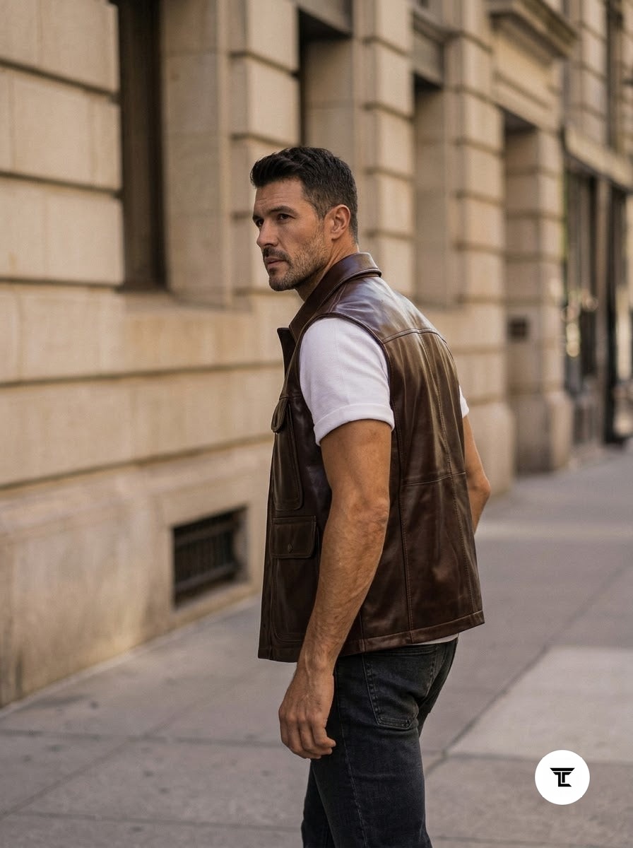 Taj Heritage Ranger Brown Leather Utility Gilet Vest