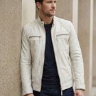 Taj Signature Alabaster White Cafe Racer Leather Jacket