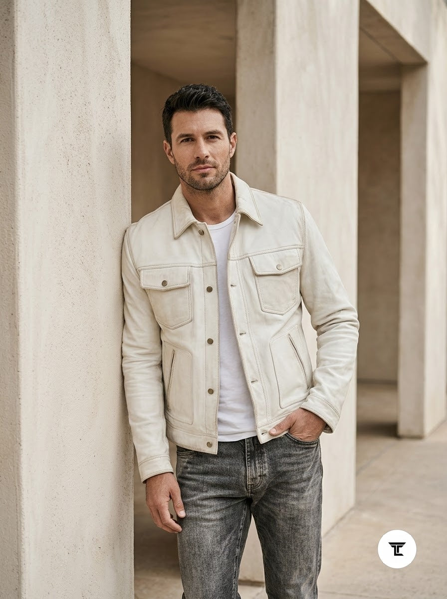 Taj Signature Ivory Suede Safari Utility Overshirt
