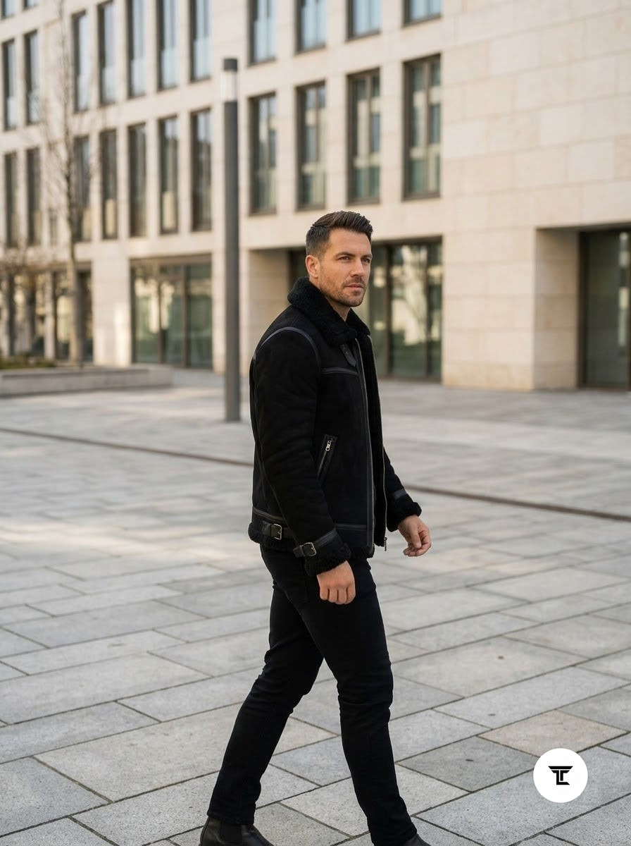 Taj Signature Obsidian Black Suede Harrington Jacket