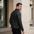 Taj Bespoke Phantom Ribbed Asymmetric Biker Leather Jacket