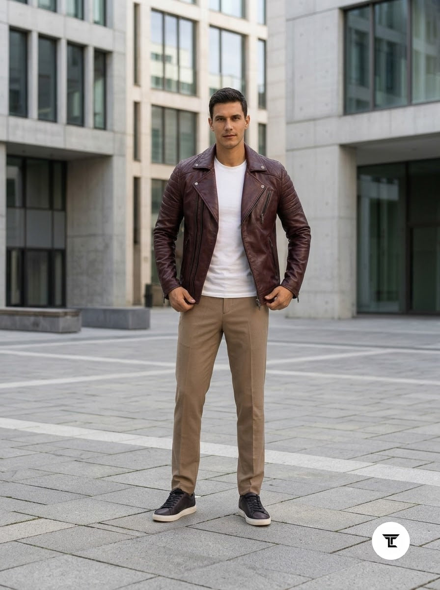 Taj Signature Cognac Biker Leather Jacket