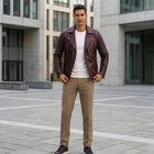 Taj Signature Cognac Biker Leather Jacket