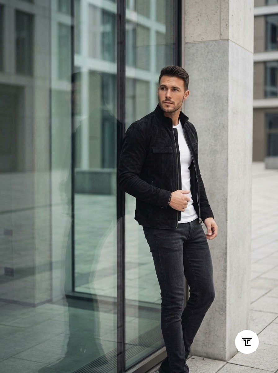 Taj Signature Onyx Suede Button-Up Leather Overshirt