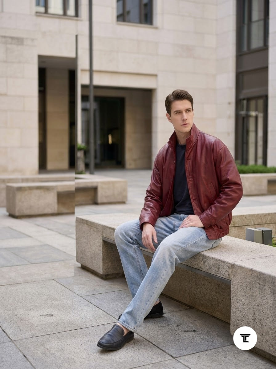 Taj Signature Crimson Burgundy Leather Bomber