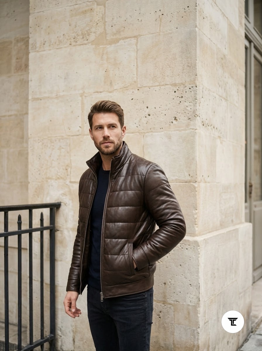 Taj Imperial St. Moritz Brown Channel Quilted Leather Puffer Jacket - View 1000166567