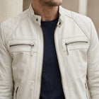 Taj Signature Alabaster White Cafe Racer Leather Jacket