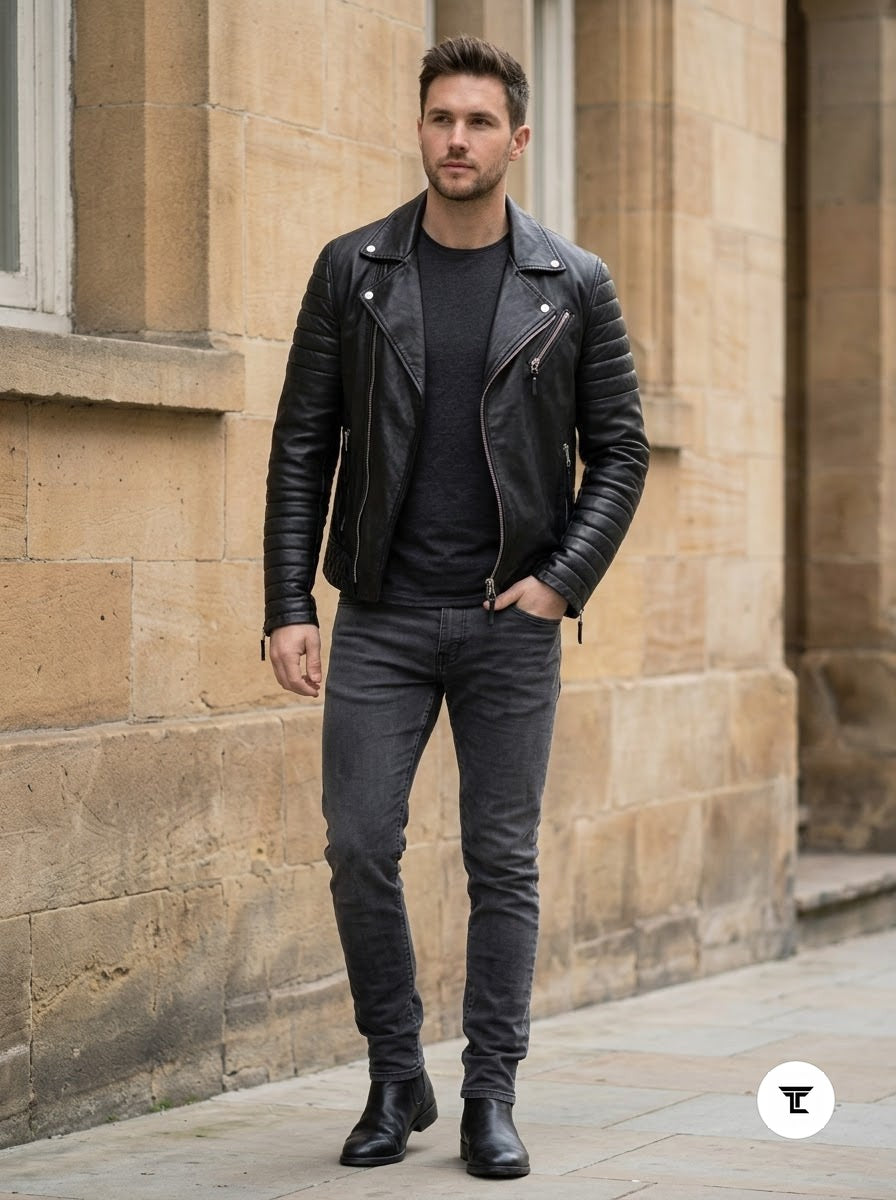 Taj Signature Milano Asymmetrical Black Double-Rider Biker Jacket - View 1000166575