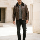 Taj Imperial Nordic Brown Shearling Collar Flight Jacket - View 1000166310