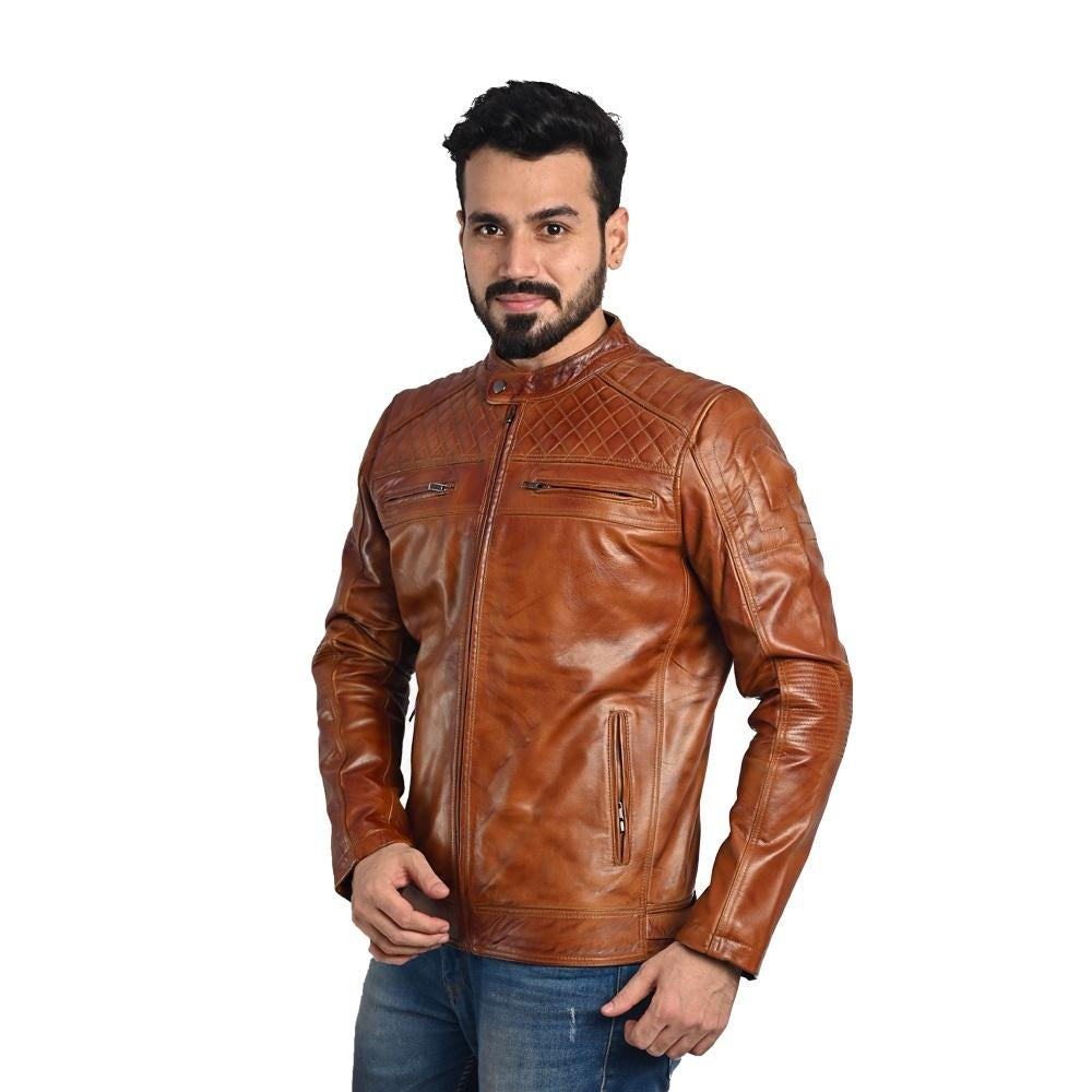 D-Design Leather Jacket by Taj Leather - Brown Tan Mix