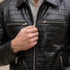 Taj Artisan Milan Black Crocodile Pattern Leather Overshirt - View 1000166376