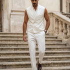 Taj Royal Ivory Double-Breasted Sleeveless Leather Vest - View 1000166288