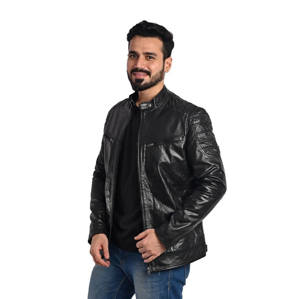Men's Solid Leather Jacket - Handmade Genuine Leather Outerwear