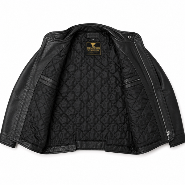 4 Pocket Leather Jacket By Taj leather - Pure Black Close-up 1