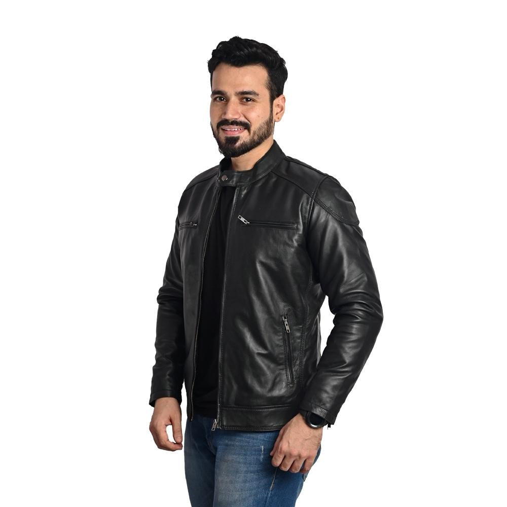 Men's Solid Leather Jacket - Stylish and Durable