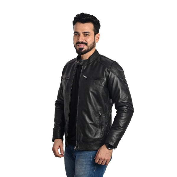 Men's Solid Leather Jacket - Stylish and Durable