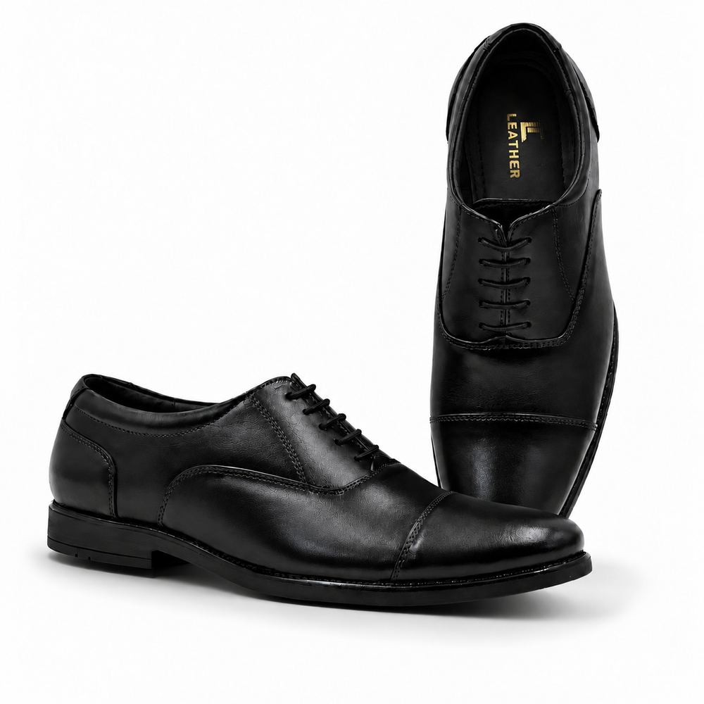 Police  Classic Black Cap-Toe Leather Oxford Shoes