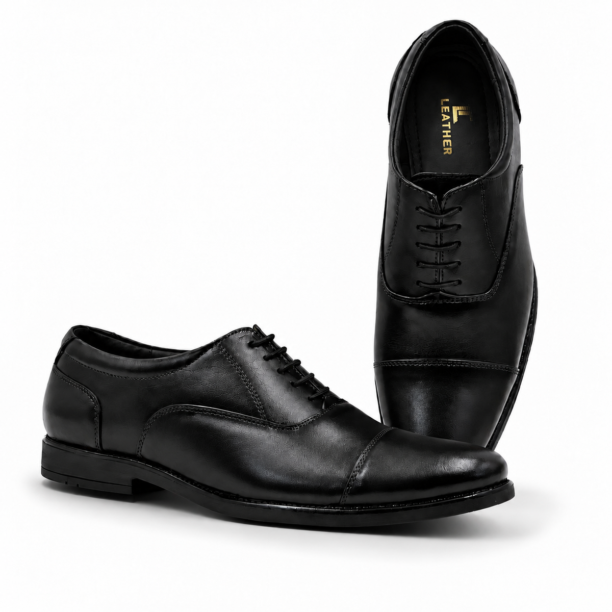 Police  Classic Black Cap-Toe Leather Oxford Shoes