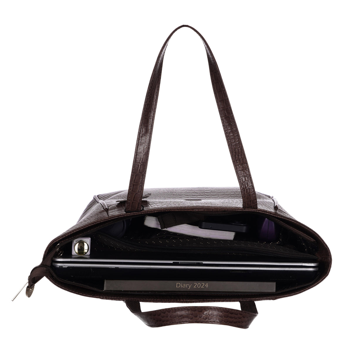 Women's Croco Pattern Shoulder Bag - Stylish and Spacious Bag with Big Compartment