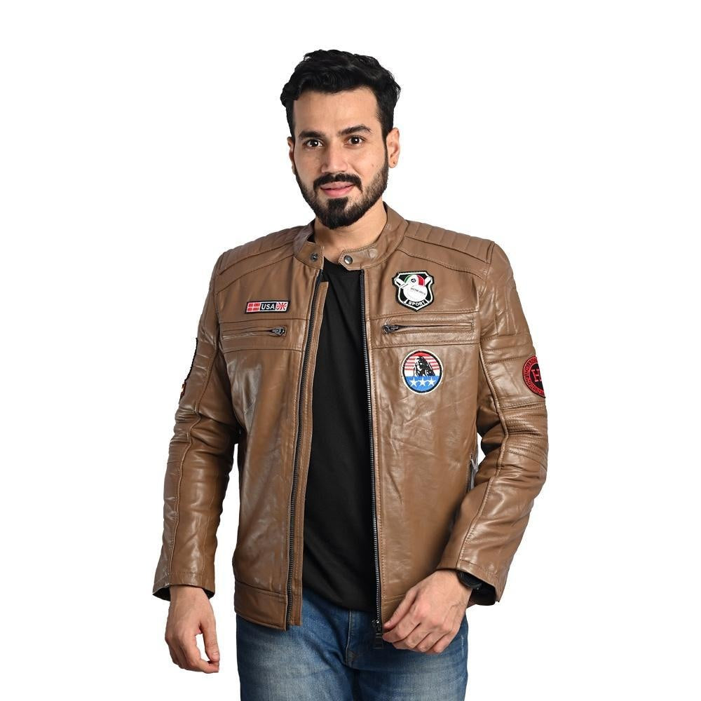 Men Solid Leather Jacket By Taj Leather
