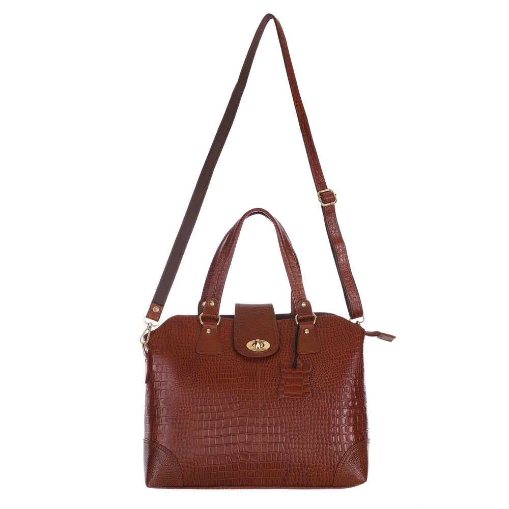 Women's Luxury Leather Shoulder Crossbody Handbag - Crocodile Pattern Stylish Bag