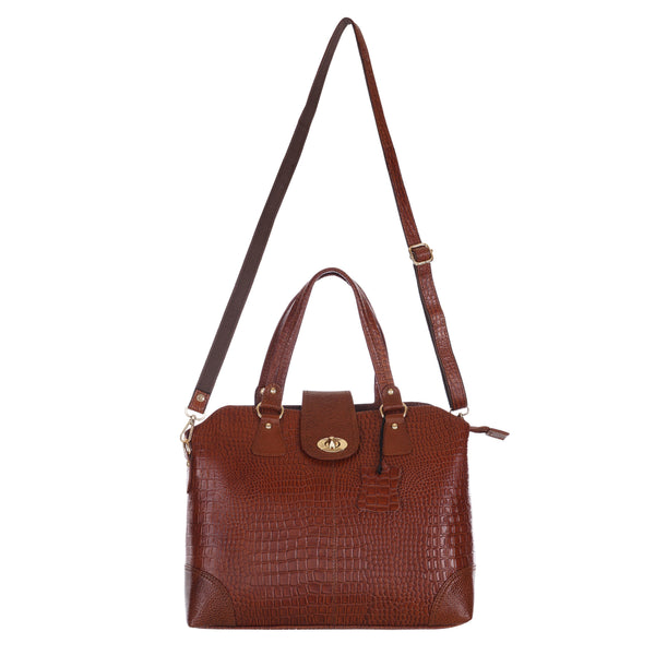 Women's Luxury Leather Shoulder Crossbody Handbag - Crocodile Pattern Stylish Bag