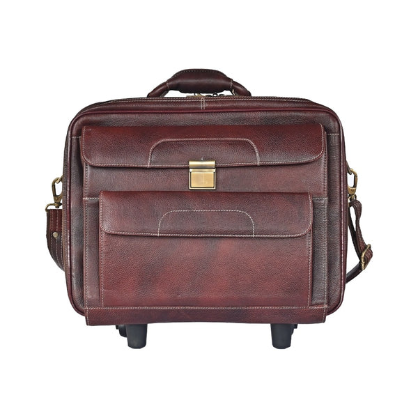 Taj Leather Trolly Suitcase Bag - 100% Leather
