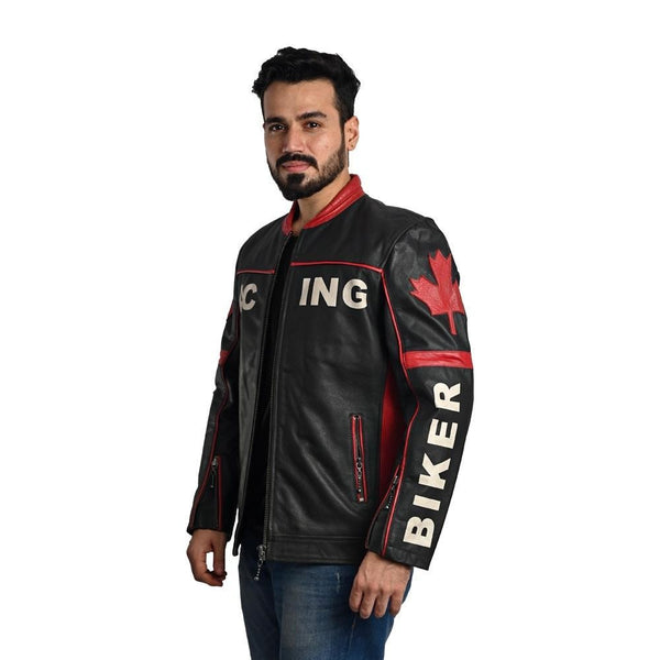 Men Solid Biker Leather Jacket By Taj Leather