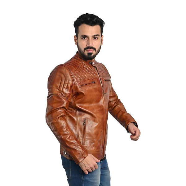 D-Design Leather Jacket by Taj Leather - Brown Tan Mix