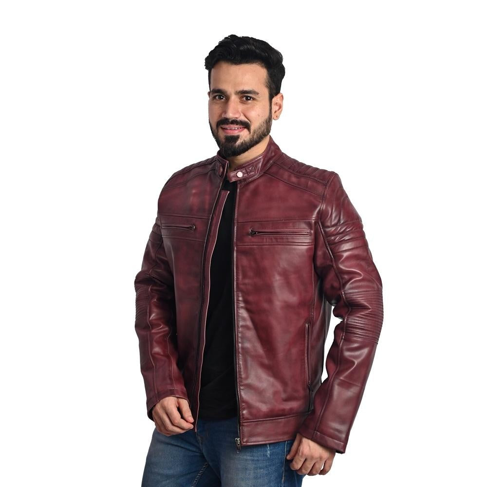 Men's Solid Leather Jacket - Stylish and Durable