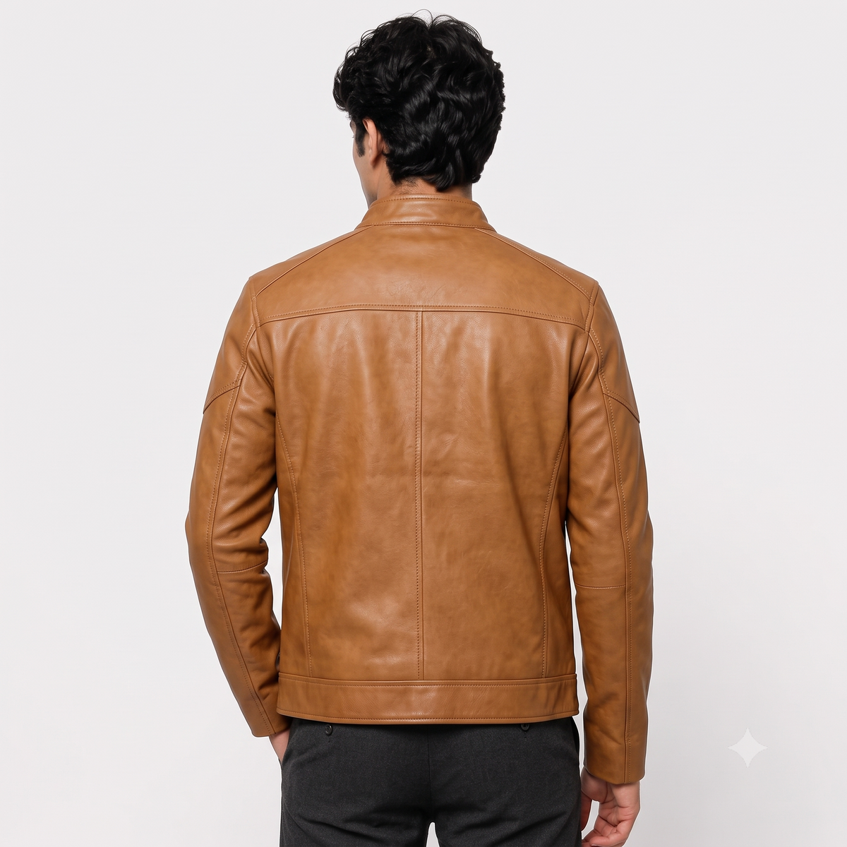 Men’s Classic Tan Biker Cafe Racer Genuine Leather Jacket