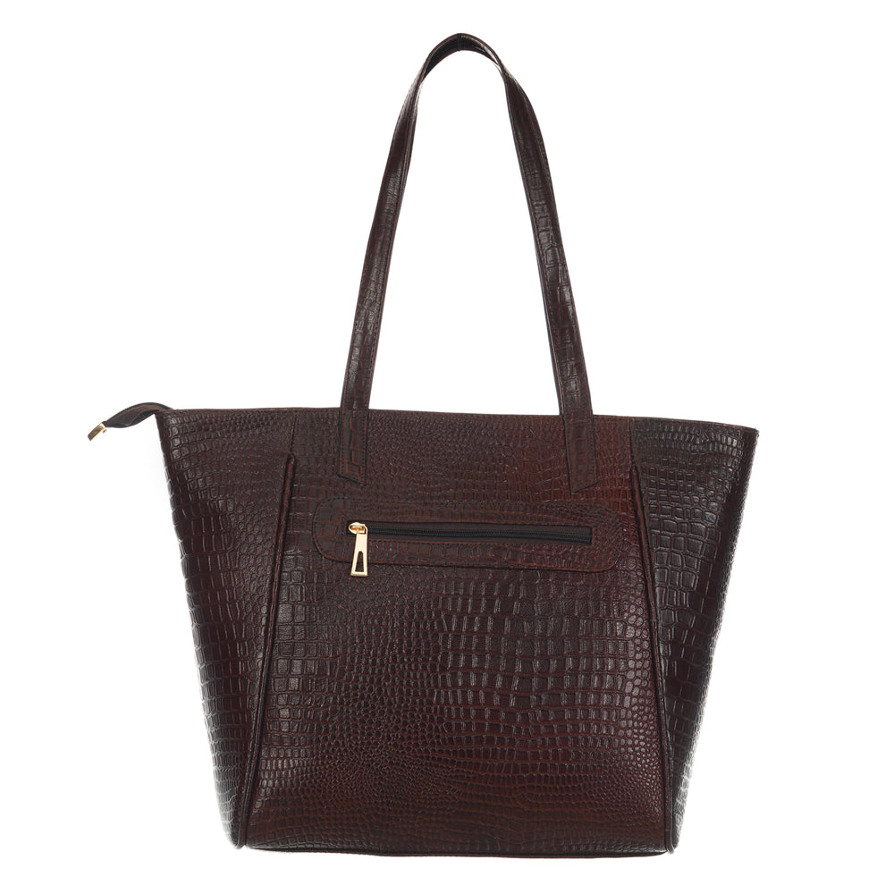 Women's Croco Pattern Shoulder Bag - Stylish and Spacious Bag with Big Compartment