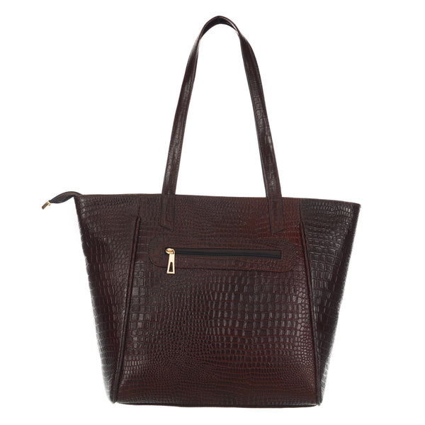 Women's Croco Pattern Shoulder Bag - Stylish and Spacious Bag with Big Compartment