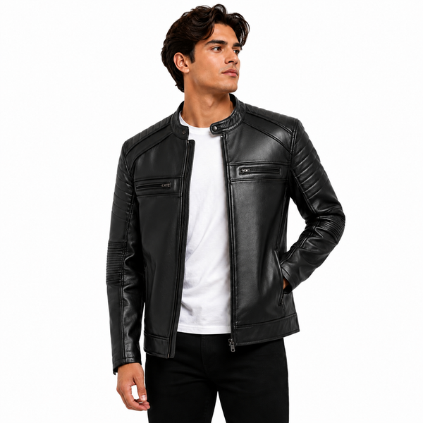Stickers Design Leather Jacket - By Taj Leather Pure Black