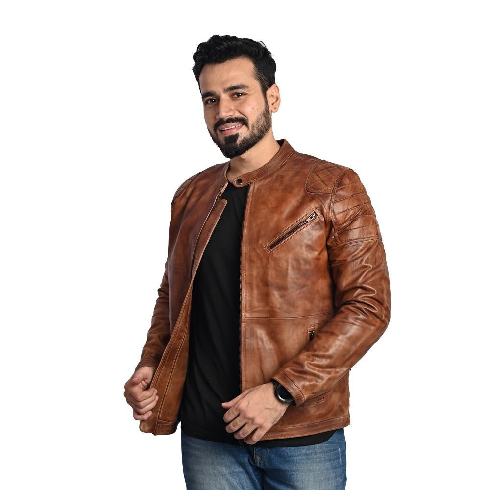 Men's Solid Leather Jacket - Stylish and Durable
