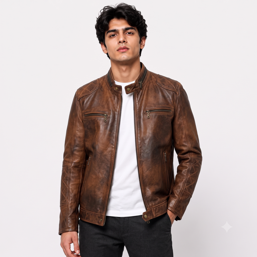 Men’s Vintage Distressed Brown  Leather Jacket
