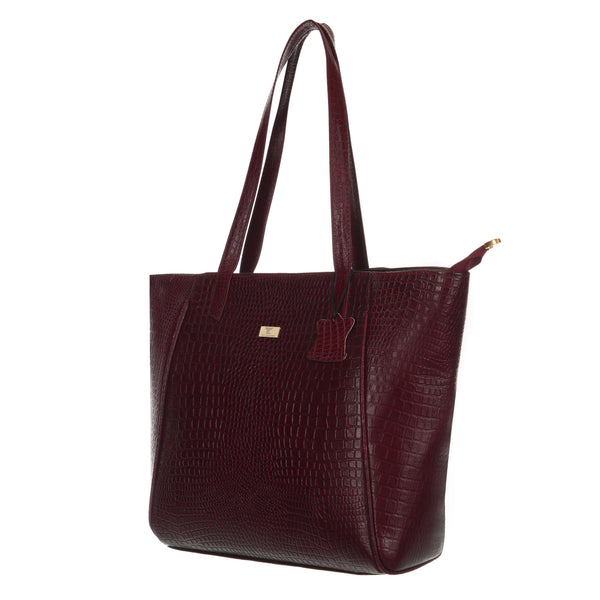 Women's Croco Pattern Shoulder Bag - Stylish and Spacious Bag with Big Compartment