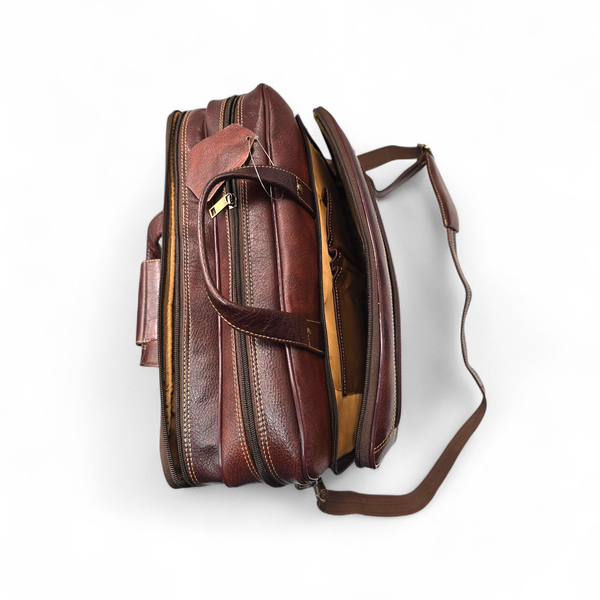 Genuine Leather Double Fold Laptop Bag for Men - Office Bag - Fits Up to 14/15.6/17 Inch.