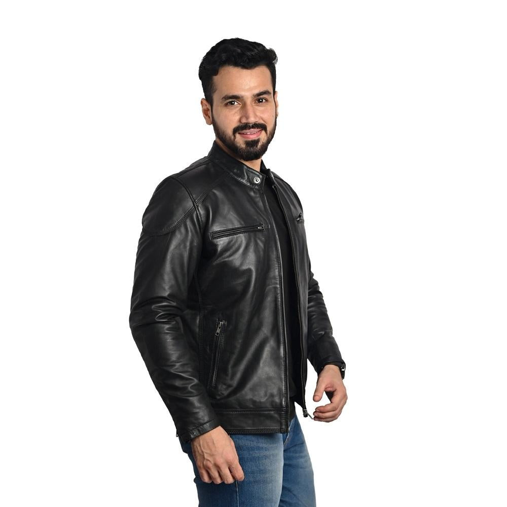 Men's Solid Leather Jacket - Stylish and Durable