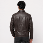 Classic Dark Brown Cargo Pocket Shirt Collar Leather Jacket