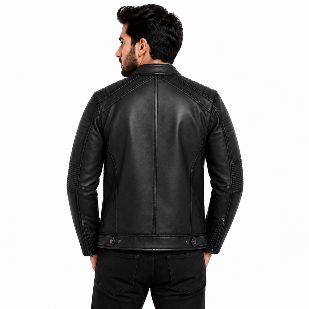 Stickers Design Leather Jacket - By Taj Leather Pure Black
