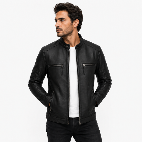 Mallan Style Leather jacket - By Taj Leather Pure Black
