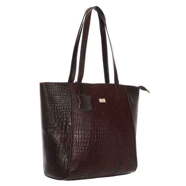 Women's Croco Pattern Shoulder Bag - Stylish and Spacious Bag with Big Compartment