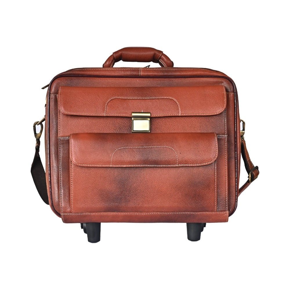 Taj Leather Trolly Suitcase Bag - 100% Leather