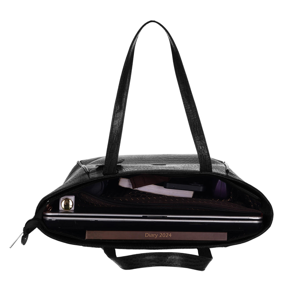 Women's Croco Pattern Shoulder Bag - Stylish and Spacious Bag with Big Compartment