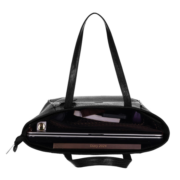Women's Croco Pattern Shoulder Bag - Stylish and Spacious Bag with Big Compartment