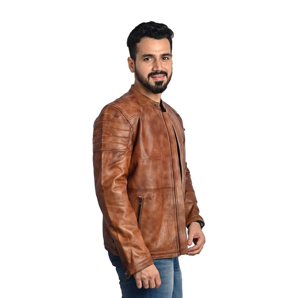 Men's Solid Leather Jacket - Stylish and Durable