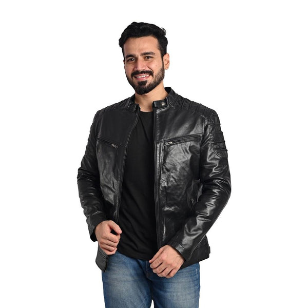 Men's Solid Leather Jacket - Handmade Genuine Leather Outerwear