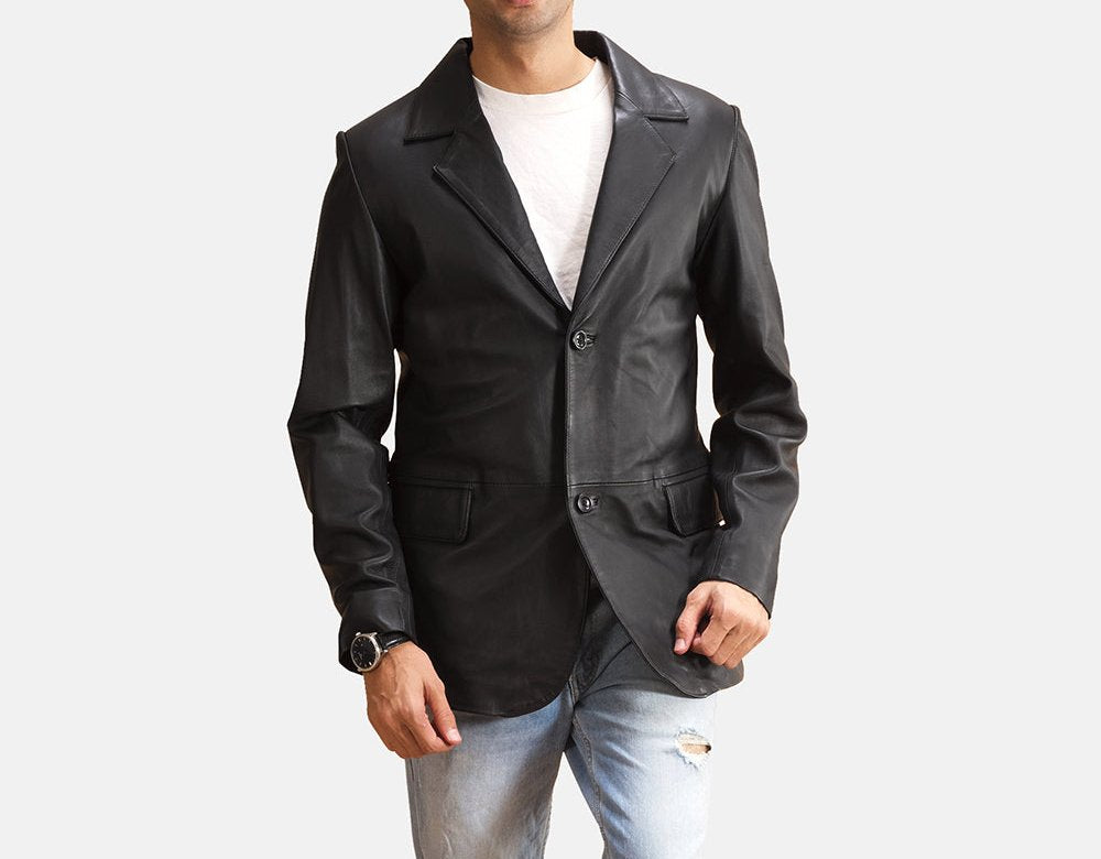 Taj Bespoke Alyson Black Leather Blazer