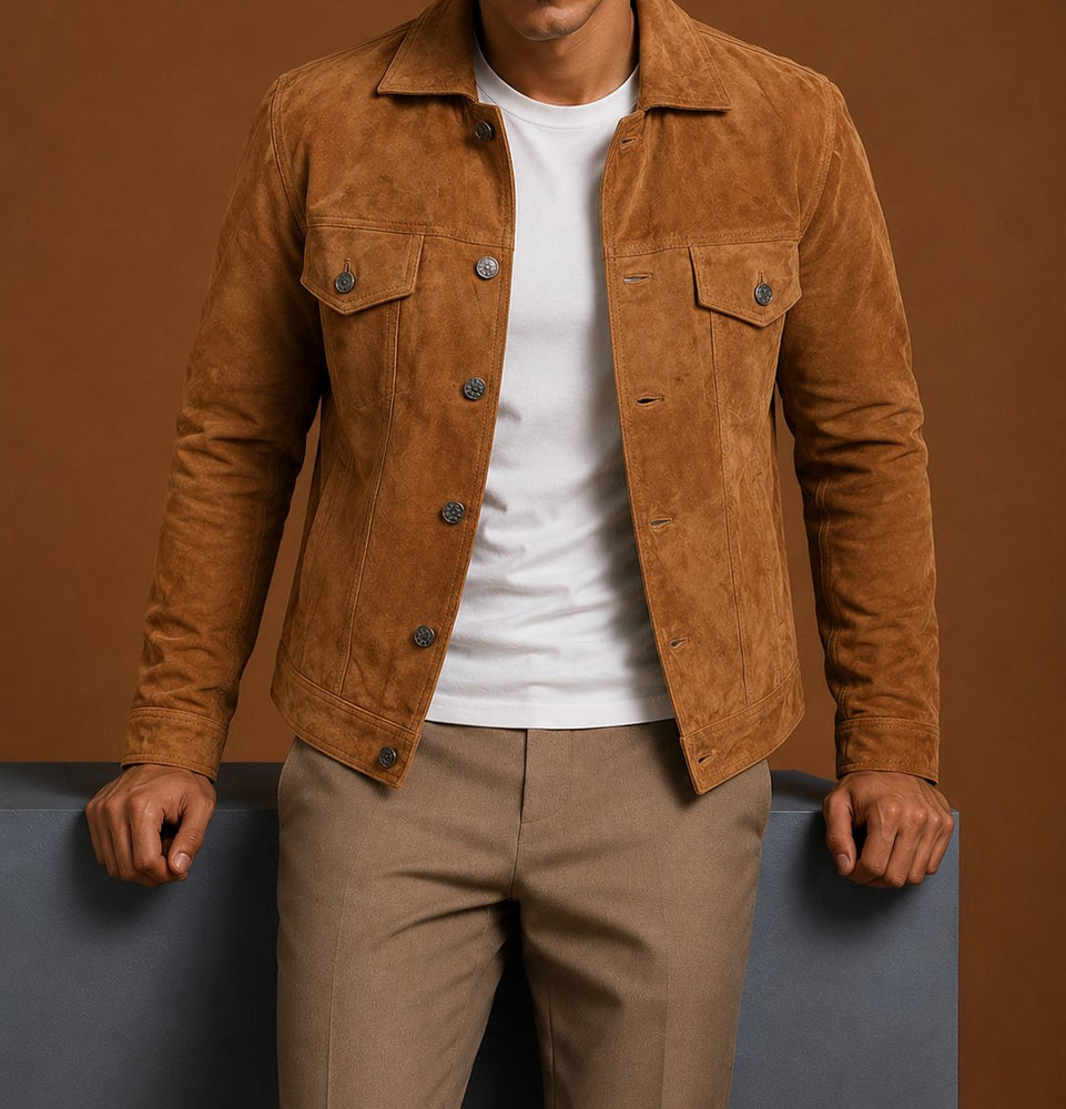 Taj Signature Avor Tan Brown Suede Leather Jacket